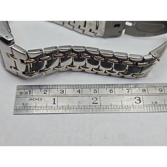 Mens Elgin Two Tone Rectangle Tank Quartz Watch Diamond Accent 33mm New Battery - Picture 9 of 11